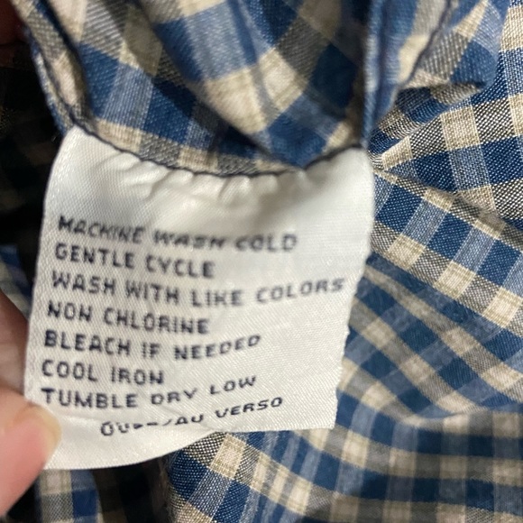 Nautica Jeans Short Sleeve Blue/Grey Gingham Print Button-Down - Picture 4 of 6